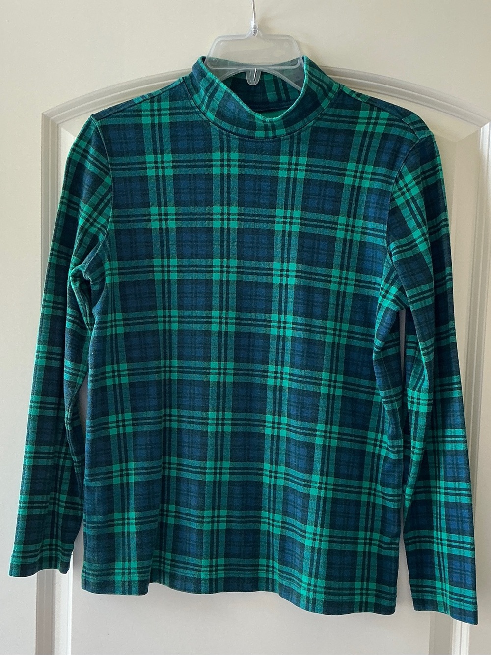 Blair Women’s Green and Teal Plaid Turtleneck *S